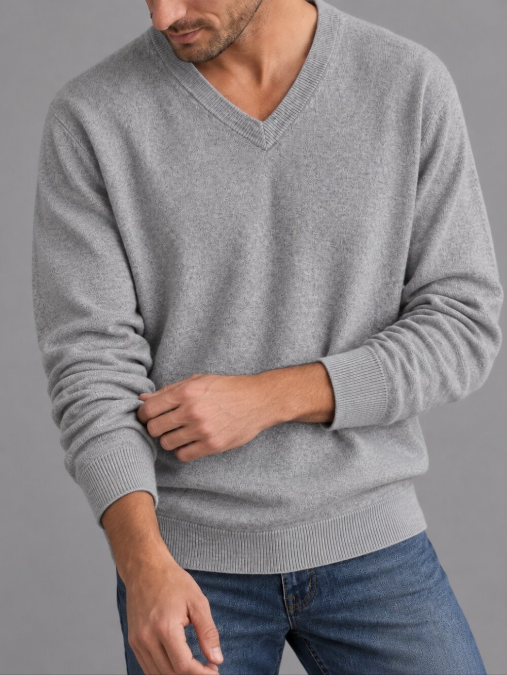 L.L. Bean Heather Gray Cotton Cashmere V Neck Sweater Mens Size XL Tall